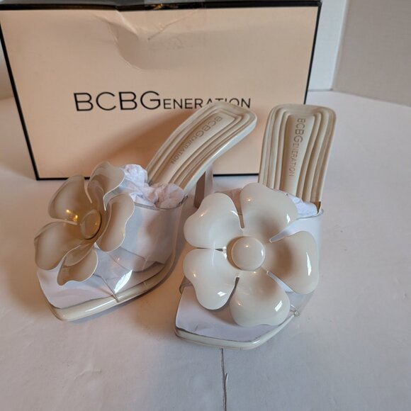 BCBGeneration Remani Transparent Upper Heel Flower Sandals - Picture 2 of 9